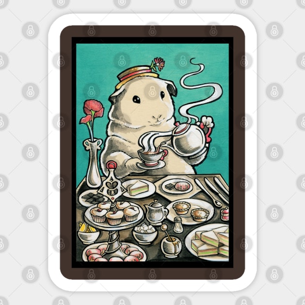 Guinea Pig Tea Party Sticker by Nat Ewert Art